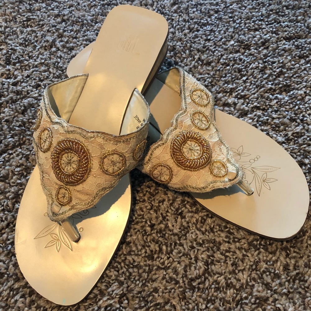 Gold Lace Beaded “Bollywood” Slide Sandals